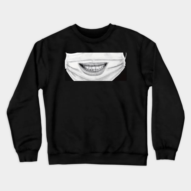 chilling smirk mask covid drawing hyperrealism Crewneck Sweatshirt by maoudraw